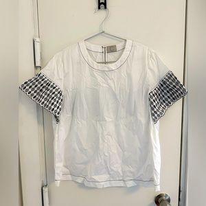 CG white poplin top embroidered sleeve